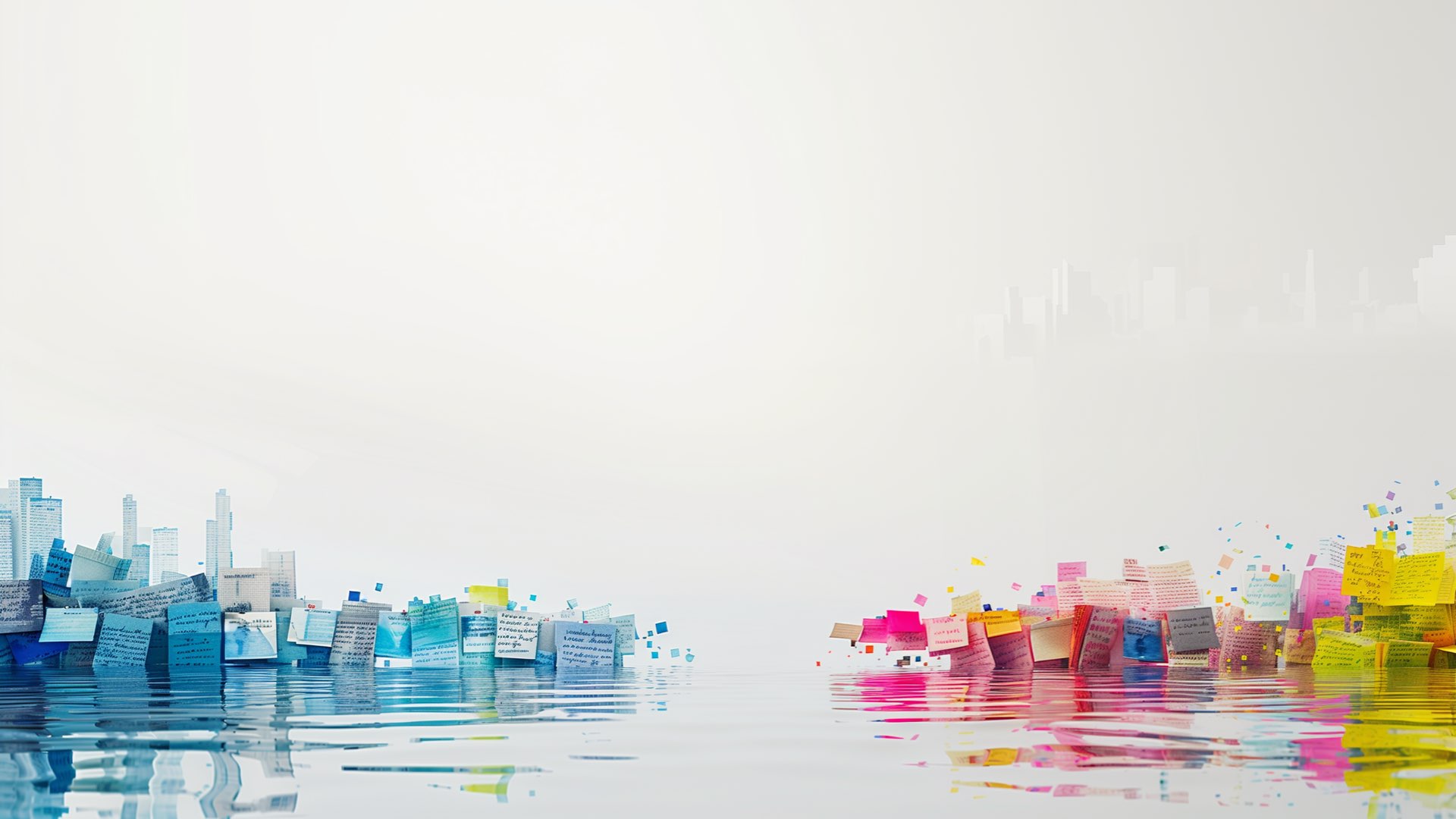 Buildings made of paper on a lake